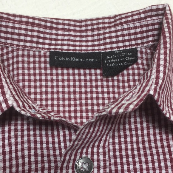 12m (4/$20) Maroon Check Shirt by Calvin Klein - Picture 6 of 15